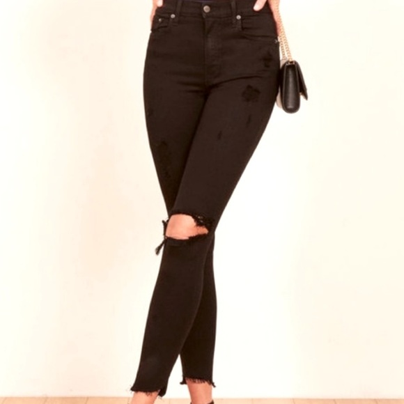 Reformation Destroyed Black High Rise Jeans with Frayed hem in a Size 27. - Picture 1 of 11